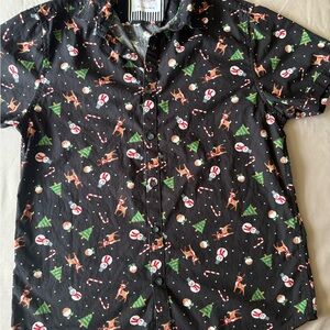 Denim & Flower Ricky Singh Holiday Shirt M Short Sleeve‎ Button Reindeer Snowman
